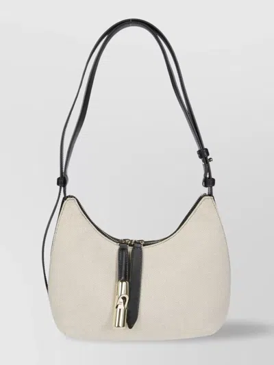 Furla Drop Shoulder Bag With Adjustable Strap And Metal Accents In White