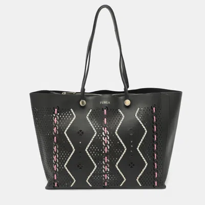 Pre-owned Furla Eden M Laser Cut Black Leather Tote