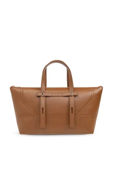 Furla Edra Stitch-detail Leather Tote Bag In Brown