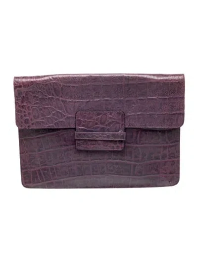 Pre-owned Furla Embossed Leather Clutch In Purple