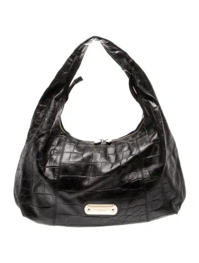 Pre-owned Furla Embossed Leather Hobo In Black