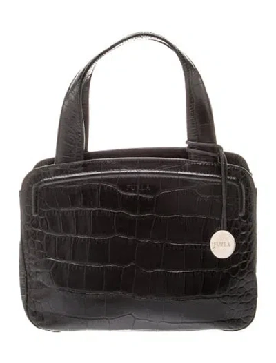 Pre-owned Furla Embossed Leather Shoulder Bag In Black