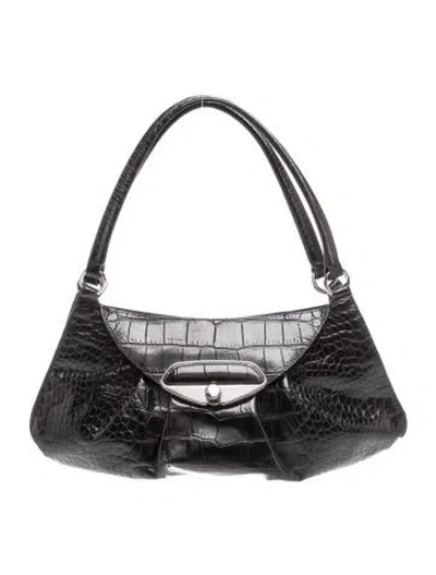 Pre-owned Furla Embossed Leather Shoulder Bag In Black