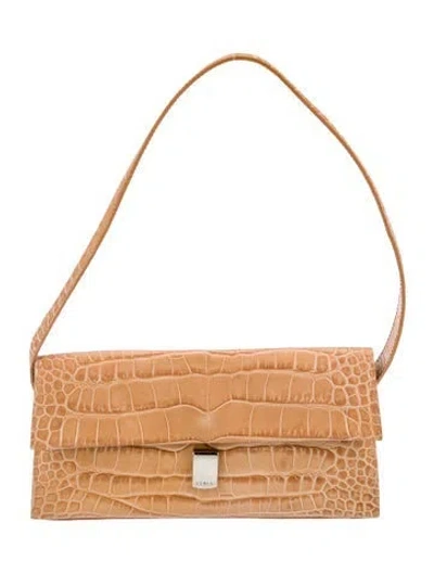 Pre-owned Furla Embossed Leather Shoulder Bag In Brown