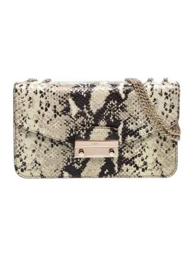 Pre-owned Furla Embossed Leather Shoulder Bag In Neutral