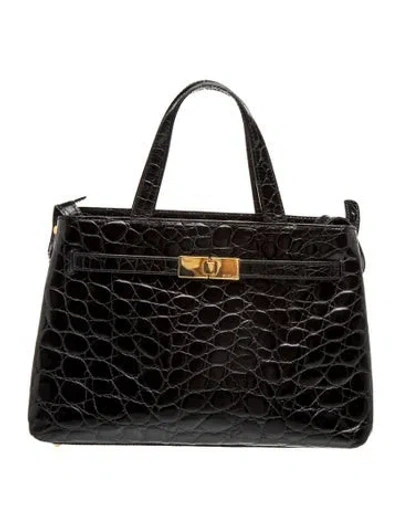 Pre-owned Furla Embossed Leather Top Handle Bag In Black