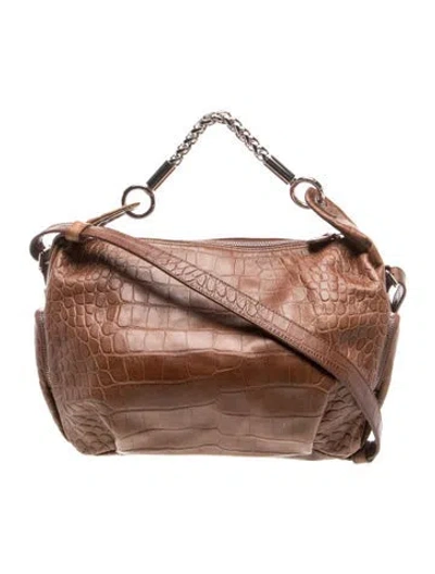 Pre-owned Furla Embossed Leather Top Handle Bag In Brown