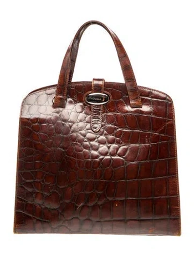 Pre-owned Furla Embossed Leather Top Handle Bag In Brown