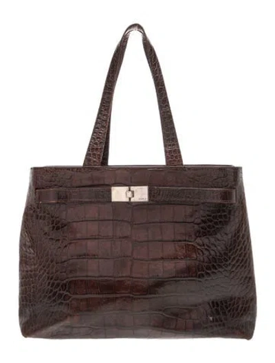 Pre-owned Furla Embossed Leather Top Handle Bag In Brown