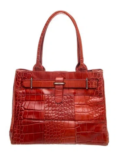 Pre-owned Furla Embossed Leather Top Handle Bag In Brown