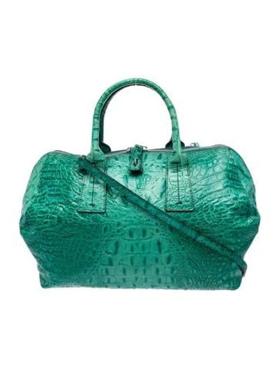 Pre-owned Furla Embossed Leather Top Handle Bag In Green