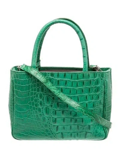Pre-owned Furla Embossed Leather Top Handle Bag In Green