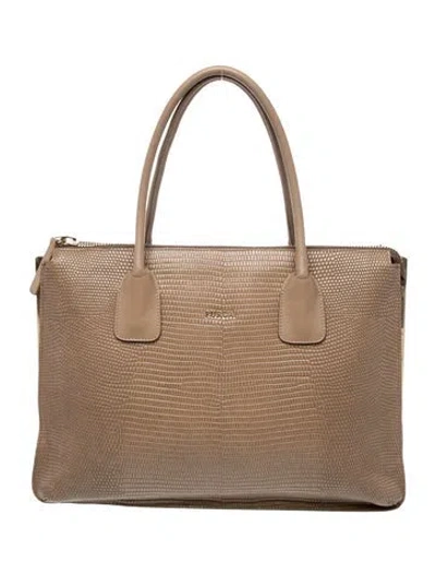 Pre-owned Furla Embossed Leather Top Handle Bag In Neutral