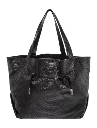Pre-owned Furla Embossed Leather Tote Large In Black