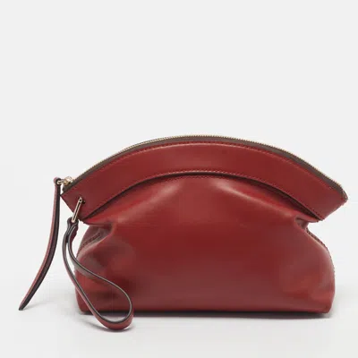 Pre-owned Furla Erica Maroon Leather Wristlet Pouch In Red