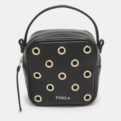 Pre-owned Furla Eyelet Black Leather Crossbody Bag