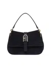 Furla Flow Mini Structured Rectangular Suede Shoulder Bag In Blue