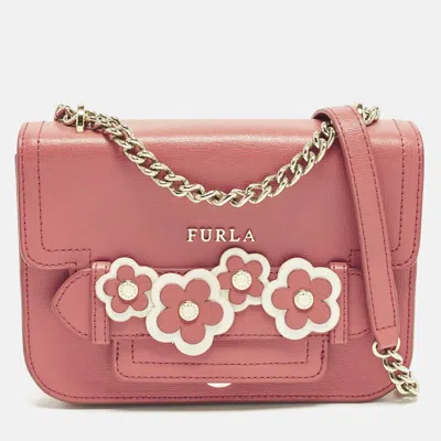 Pre-owned Furla Floral Carol Orange Leather Shoulder Bag