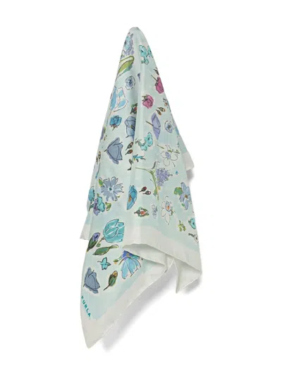 Furla Floral-print Scarf In Blue