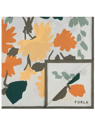 Furla Floral-print Silk Foulard In Green