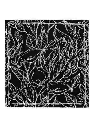 Furla Floral-print Silk Scarf In Black
