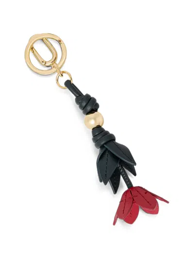 Furla Floral-pendant Leather Keyring In Black