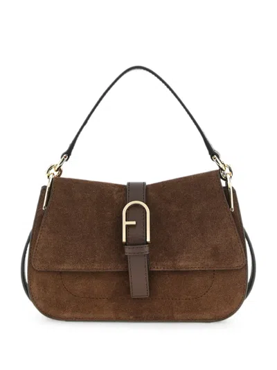 Furla Flow M Buckle Shoulder Bag Top Handle In Brown