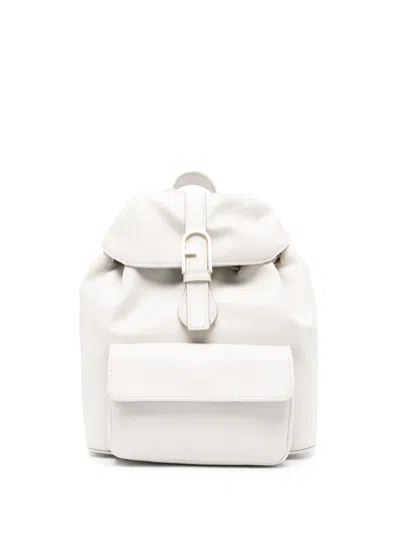 Furla Flow Buckle-detailed Backpack In Grey