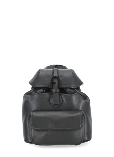 Furla Small Flow Leather Backpack In Noir