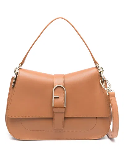 Furla Flow Leather Shoulder Bag In Brown