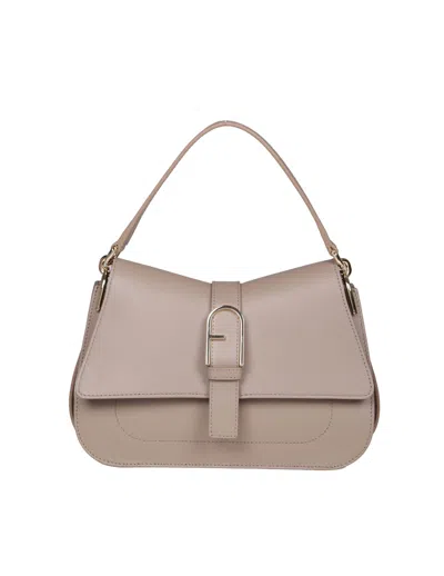 Furla Flow Handbag In Greige Leather In Grey
