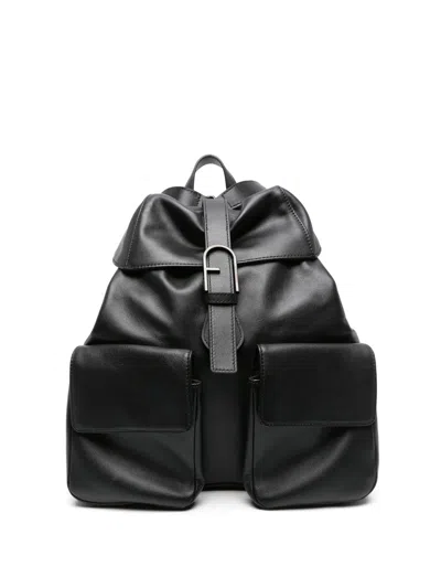 Furla Flow Leather Backpack In Black