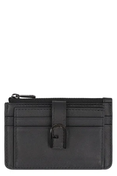 Furla Flow Leather Card Holder In Black