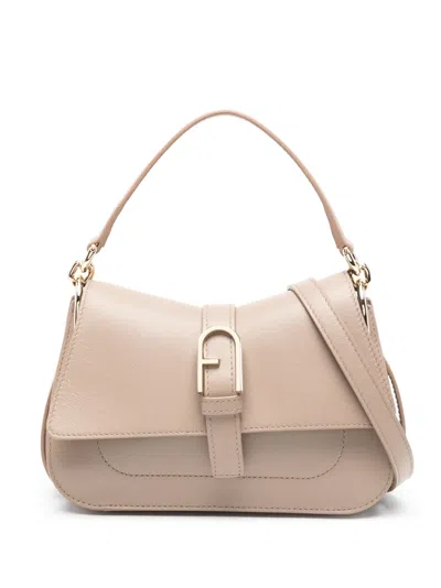 Furla Flow Leather Shoulder Bag In Neutrals