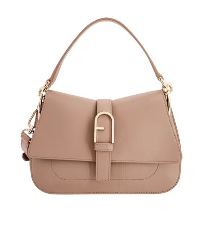 Furla Flow Leather Tote Bag In Nude