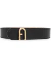 Furla Flow Logo-buckle Leather Belt In Black