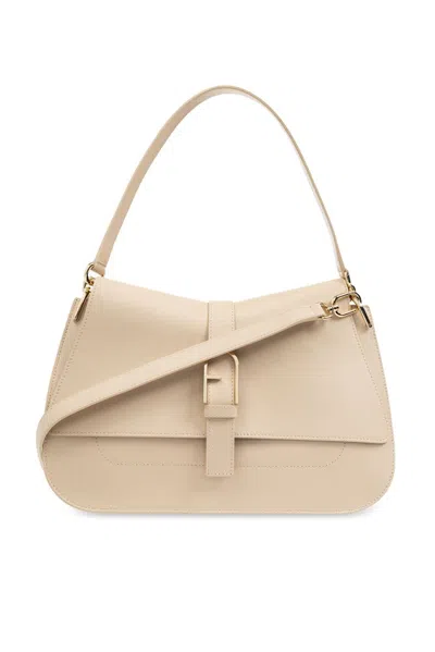 Furla Flow Logo Plaque Large Tote Bag In Neutrals