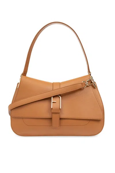 Furla Flow Leather Tote Bag In Brown