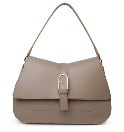 Furla Flow Logo Plaque Large Tote Bag In Grey
