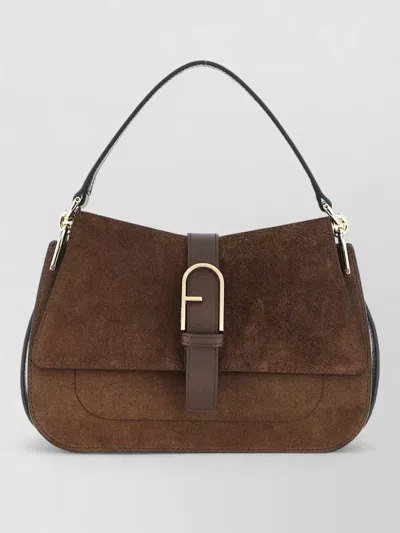 Furla Flow M Buckle Shoulder Bag Top Handle In Brown