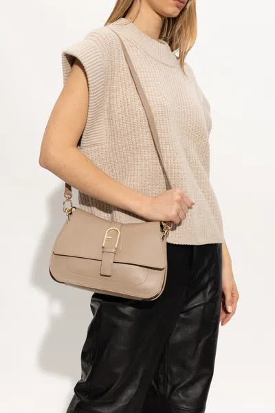 Furla Flow Medium Flap Top-handle Bag In Beige