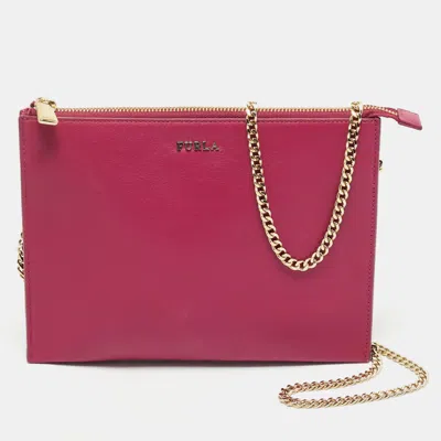 Pre-owned Furla Fuchsia Leather Flat Chain Clutch