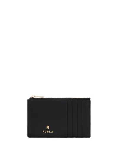 FURLA FURLA FURLA BLACK LEATHER CARD HOLDER - FIVE CREDIT CARD SLOTS ON THE FRONT AND BACK - CENTRAL INTER