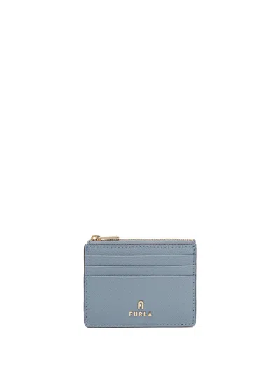 Furla Camelia Card Holder In Light Blue Leather - Three Credit Card Slots On The Front And Bac