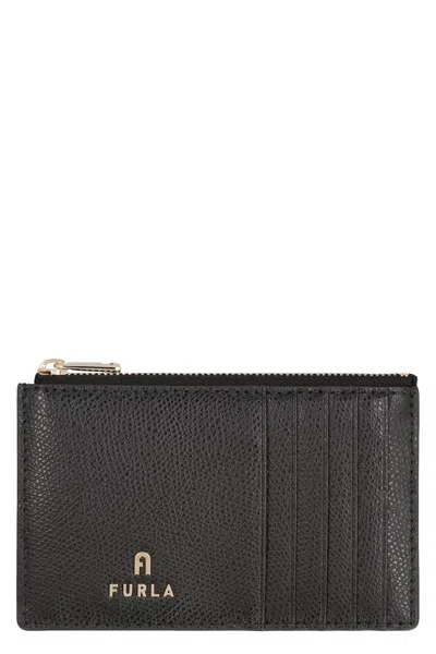 Furla Camelia Leather Card Holder In Black