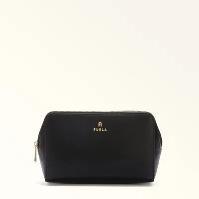 Furla Camelia Cosmetic Case Nero Black Textured Leather Woman