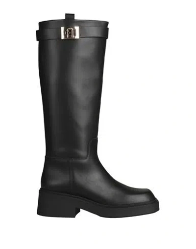 Furla College High Boot T.35 Woman Boot Black Size 8 Soft Leather