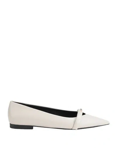 Furla Core Ballerina T.10 Woman Ballet Flats Cream Size 9.5 Ovine Leather In White
