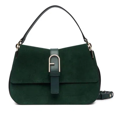 Furla Dark Green Suede Calf Leather Bag