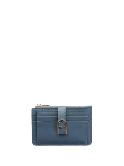 Furla Flow S Wallet, Gray/blue - Three Internal Open Compartments - Twist Lock With Arco Logo
